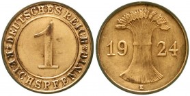 Weimarer Republik, Kursmünzen, 1 Reichspfennig, Kupfer 1924-1936
1924 E. sehr schön, scharf gereinigt