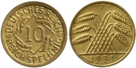 Weimarer Republik, Kursmünzen, 10 Reichspfennig, messingfarben 1924-1936
1931 F. fast Stempelglanz