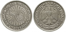 Weimarer Republik, Kursmünzen, 50 Reichspfennig, Nickel 1927-1938
1933 G. sehr schön, kl. Randfehler