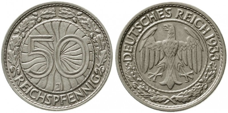 Weimarer Republik, Kursmünzen, 50 Reichspfennig, Nickel 1927-1938
1933 J. sehr ...