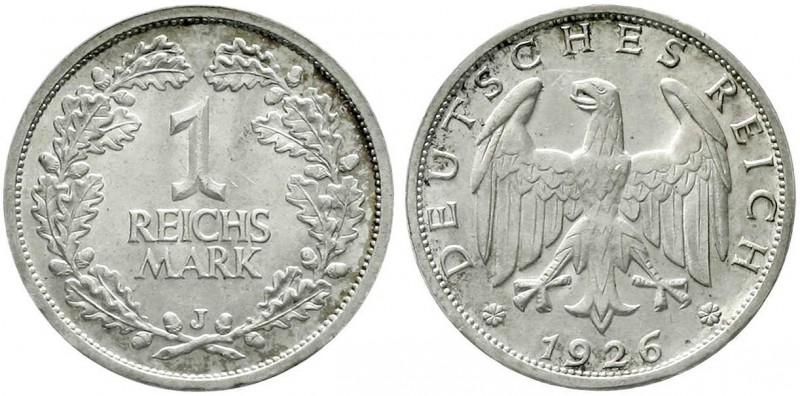 Weimarer Republik, Kursmünzen, 1 Reichsmark, Silber 1925-1927
1926 J. Stempelgl...