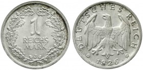 Weimarer Republik, Kursmünzen, 1 Reichsmark, Silber 1925-1927
1926 J. Stempelglanz, Prachtexemplar mit feiner Tönung
