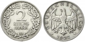 Weimarer Republik, Kursmünzen, 2 Reichsmark, Silber 1925-1931
1927 E. fast sehr schön, selten