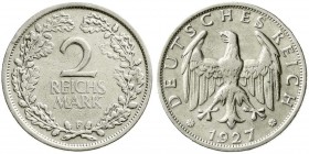 Weimarer Republik, Kursmünzen, 2 Reichsmark, Silber 1925-1931
1927 F. fast sehr schön, kl. Randfehler