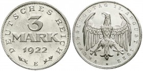 Weimarer Republik, Kursmünzen, 3 Mark, Aluminium mit Umschrift 1922-1923
1922 E. Polierte Platte, leicht berührt