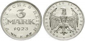 Weimarer Republik, Kursmünzen, 3 Mark, Aluminium mit Umschrift 1922-1923
1923 E. Polierte Platte, leicht berührt