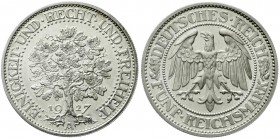 Weimarer Republik, Kursmünzen, 5 Reichsmark Eichbaum Silber 1927-1933
1927 A. Polierte Platte, Prachtexemplar, selten