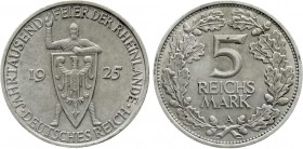 Weimarer Republik, Gedenkmünzen, 5 Reichsmark Rheinlande
1925 A. sehr schön/vorzüglich