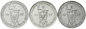 Weimarer Republik, Gedenkmünzen, 5 Reichsmark Rheinlande
3 Stück: 1925 A, D und G. 
sehr schön bis vorzüglich