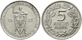 Weimarer Republik, Gedenkmünzen, 5 Reichsmark Rheinlande
1925 D. vorzüglich/Stempelglanz