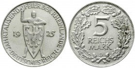 Weimarer Republik, Gedenkmünzen, 5 Reichsmark Rheinlande
1925 D. vorzüglich/Stempelglanz
