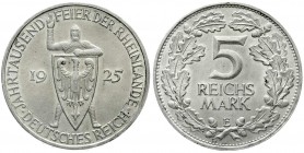 Weimarer Republik, Gedenkmünzen, 5 Reichsmark Rheinlande
1925 E. fast Stempelglanz, Prachtexemplar