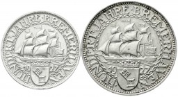 Weimarer Republik, Gedenkmünzen, 5 Reichsmark Bremerhaven
2 Stück: 3 und 5 Reichsmark 1927 A. sehr schön/vorzüglich