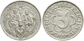 Weimarer Republik, Gedenkmünzen, 3 Reichsmark Nordhausen
1927 A. vorzüglich/Stempelglanz, kl. Randfehler