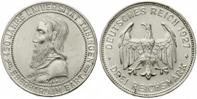 Weimarer Republik, Gedenkmünzen, 3 Reichsmark Tübingen
1927 F. vorzüglich/Stempelglanz