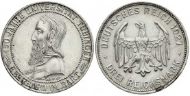 Weimarer Republik, Gedenkmünzen, 3 Reichsmark Tübingen
1927 F. sehr schön/vorzüglich, Randfehler