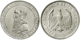 Weimarer Republik, Gedenkmünzen, 3 Reichsmark Tübingen
1927 F. vorzüglich, kl. Randfehler
