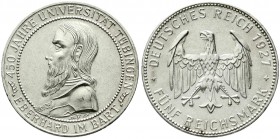 Weimarer Republik, Gedenkmünzen, 5 Reichsmark Tübingen
1927 F. gutes vorzüglich