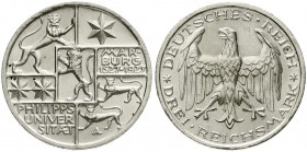 Weimarer Republik, Gedenkmünzen, 3 Reichsmark Marburg
1927 A. vorzüglich/Stempelglanz