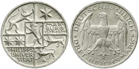 Weimarer Republik, Gedenkmünzen, 3 Reichsmark Marburg
1927 A. vorzüglich/Stempelglanz, winz. Randfehler