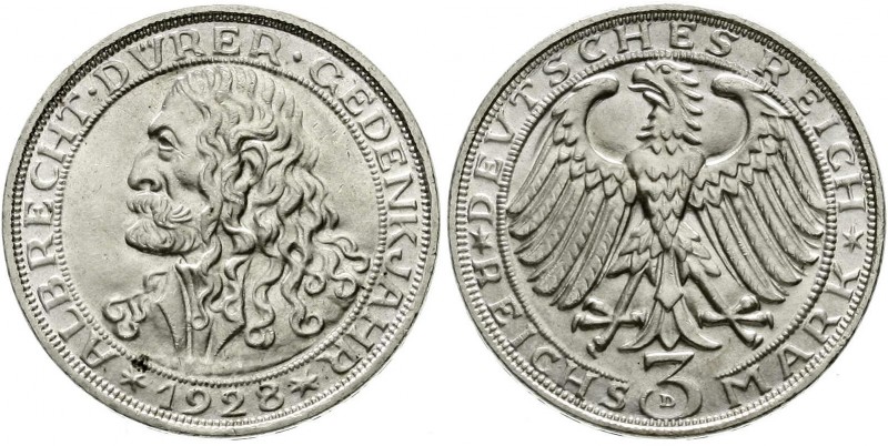 Weimarer Republik, Gedenkmünzen, 3 Reichsmark Dürer
1928 D. vorzüglich/Stempelg...