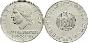 Weimarer Republik, Gedenkmünzen, 3 Reichsmark Lessing
1929 G. vorzüglich, kl. Kratzer
