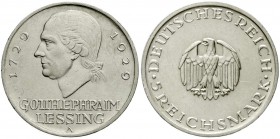 Weimarer Republik, Gedenkmünzen, 5 Reichsmark Lessing
1929 A. vorzüglich, kl. Kratzer