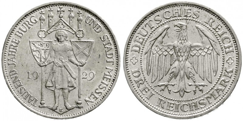 Weimarer Republik, Gedenkmünzen, 3 Reichsmark Meissen
1929 E. vorzüglich/Stempe...