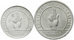 Weimarer Republik, Gedenkmünzen, 5 Reichsmark Schwurhand
2 Stück: 3 und 5 Reichsmark 1929 A. vorzüglich und vorzüglich/Stempelglanz