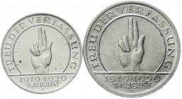 Weimarer Republik, Gedenkmünzen, 5 Reichsmark Schwurhand
2 Stück: 3 und 5 Reichsmark 1929 A. vorzüglich und sehr schön/vorzüglich