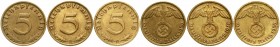 Drittes Reich, Klein/- und Kursmünzen, 5 Reichspfennig, messingf. 1936-1939
3 Stück: 1936 A,D,G. sehr schön, teils selten