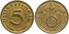 Drittes Reich, Klein/- und Kursmünzen, 5 Reichspfennig, messingf. 1936-1939
1936 G. gutes vorzüglich