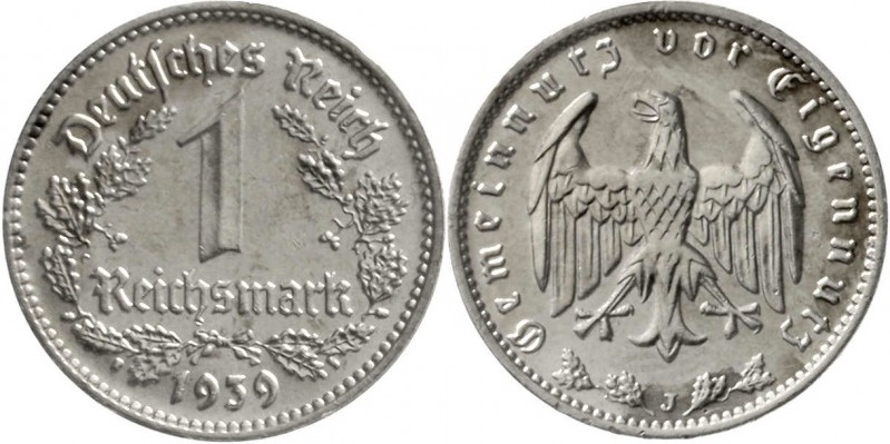Drittes Reich, Klein/- und Kursmünzen, 1 Reichsmark, Nickel 1933-1939
1939 J. v...