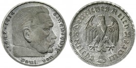 Drittes Reich, Klein/- und Kursmünzen, 5 Reichsmark Hindenburg, Silber, 1935-1936
1935 A. Polierte Platte, kl. Kratzer, schöne Patina