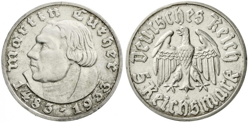 Drittes Reich, Gedenkmünzen, 5 Reichsmark Luther, 1933-1934
1933 A. sehr schön...