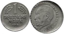 Proben, Verprägungen und Besonderheiten, Bundesrepublik Deutschland
2 starke Dezentierungen: 1 Mark 1964 F (ca. 15 %) und 2 Mark Adenauer 1971 F (ca....