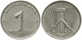 Proben, Verprägungen und Besonderheiten, DDR
1 Pfennig 1952 ohne Mzz. vorzüglich
