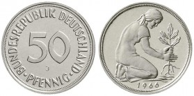 Münzen der Bundesrepublik Deutschland, Kursmünzen, 50 Pfennig, Kupfer/Nickel 1949-2001
1966 J. Polierte Platte