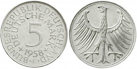 Münzen der Bundesrepublik Deutschland, Kursmünzen, 5 Deutsche Mark Silber 1951-1974
1958 F. prägefrisch