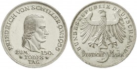Münzen der Bundesrepublik Deutschland, Gedenkmünzen, 5 Deutsche Mark, Silber, 1952-1979
Schiller 1955 F. vorzüglich/Stempelglanz, kl. Randfehler