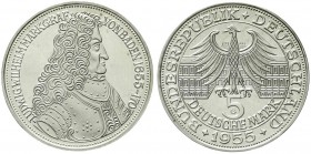 Münzen der Bundesrepublik Deutschland, Gedenkmünzen, 5 Deutsche Mark, Silber, 1952-1979
Markgraf von Baden 1955 G. Polierte Platte