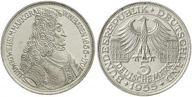 Münzen der Bundesrepublik Deutschland, Gedenkmünzen, 5 Deutsche Mark, Silber, 1952-1979
Markgraf von Baden 1955 G. vorzüglich/Stempelglanz, winz. Kra...