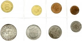 Münzen der Bundesrepublik Deutschland, Kursmünzensätze, 1 Pfennig - 5 Deutsche Mark, 1964-2001
1965 G, o.B.H., aber Folie beschädigt und 1 Pf. und 5 ...