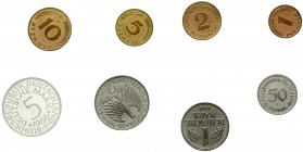 Münzen der Bundesrepublik Deutschland, Kursmünzensätze, 1 Pfennig - 5 Deutsche Mark, 1964-2001
1966 F, o.B.H., aber Folie gelocht. Auflage nur 450 Ex...