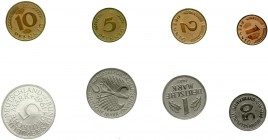 Münzen der Bundesrepublik Deutschland, Kursmünzensätze, 1 Pfennig - 5 Deutsche Mark, 1964-2001
1967 F, o.B.H. Auflage nur 1600 Ex. 
Polierte Platte...