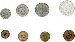 Münzen der Bundesrepublik Deutschland, Kursmünzensätze, 1 Pfennig - 5 Deutsche Mark, 1964-2001
1968 F, o.B.H. Auflage nur 3100 Ex. 
Polierte Platte...