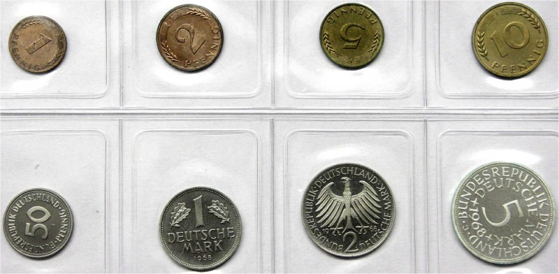 Münzen der Bundesrepublik Deutschland, Kursmünzensätze, 1 Pfennig - 5 Deutsche M...