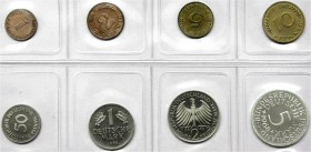 Münzen der Bundesrepublik Deutschland, Kursmünzensätze, 1 Pfennig - 5 Deutsche Mark, 1964-2001
1968 J, o.B.H. Auflage nur 2000 Ex. 
Polierte Platte...