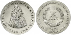 Gedenkmünzen der DDR
20 Mark 1966, Leibniz. Randschrift läuft links herum. 
vorzüglich/Stempelglanz