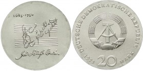 Gedenkmünzen der DDR
20 Mark 1975, Bach. Randschrift läuft links herum. 
prägefrisch